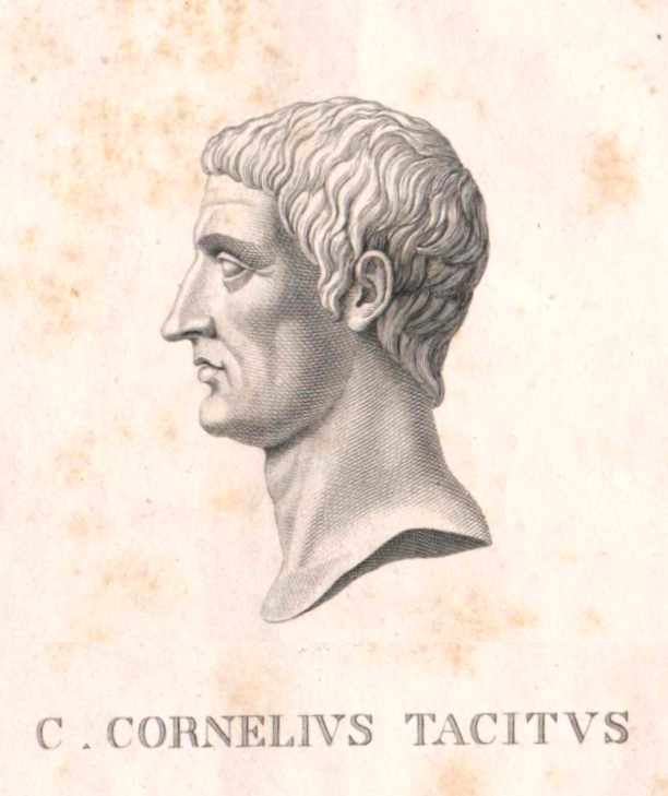 A hand-drawn sketch of Tacitus from an old text